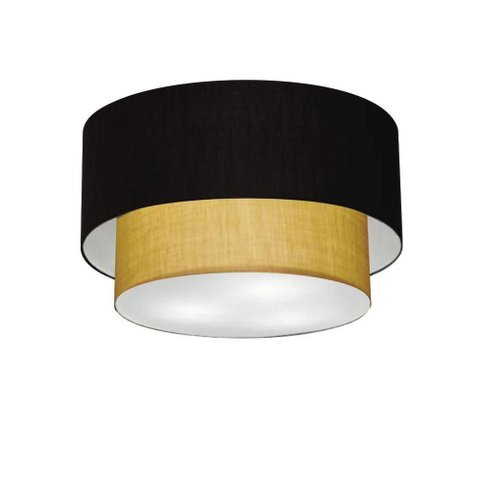 Plafon Duplo Cilíndrico Vivare Md-3045 Cúpula em Tecido 40x35cm - Bivolt Preto-palha 127/220v