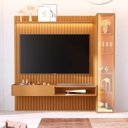 Ver imagem 1 de Painel com Cristaleira para TV até 75 Polegadas Ripado com LED e Vidro Reflecta 100% MDF 219CMX223CM Vitoria Regia Yescasa Marrom