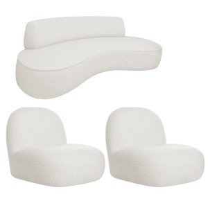 Sofá Curvo 180cm 2 Lugares e 2 Poltrona Orgânico Amsterdã Bouclé - Amarena Móveis