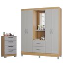 Ver imagem 3 de Cômoda 867 4 Gavetas com Guarda Roupa Solteiro Córdoba 4 Portas Damasco Off White - Poquema