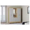 Ver imagem 1 de Cômoda 867 4 Gavetas com Guarda Roupa Solteiro Córdoba 4 Portas Damasco Off White - Poquema