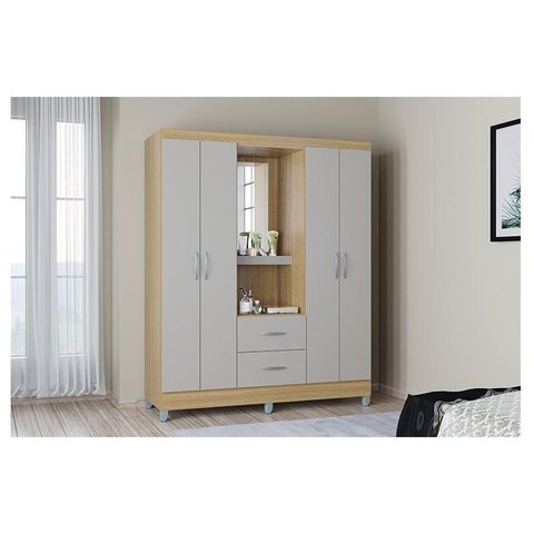 Cômoda 867 4 Gavetas com Guarda Roupa Solteiro Córdoba 4 Portas Damasco Off White - Poquema