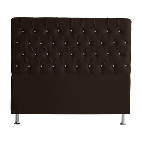 Cabeceira de Cama Box Paris Queen 160 Cm Botão Strass Suede Marrom Eli Móveis