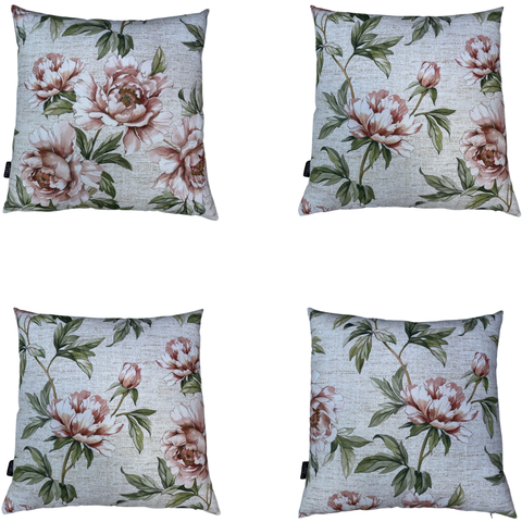 Kit 4 Almofadas Cheias Impermeável Estampa Digital 100% Algodão Flor Rosa Fundo Riscado 43CMX43CM