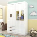 Ver imagem 1 de Guarda-Roupa 4 Portas 2 Gavetas com Espelho Infantil Perola Branco/Branco-Branco