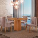 Ver imagem 1 de Mesa de Jantar Eloise 90cm Tampo Mdf 4 Cadeiras Moderna Linho Capuccino/naturale