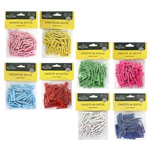 Kit 30 Mini Prendedores Coloridos de Madeira para Decoração de Natal