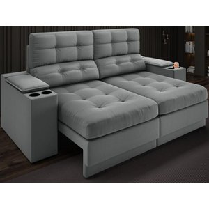 Sofá com Porta Copos e Carregador Usb Eureka 1,70m Assento Retrátil e Reclinável Velosuede -