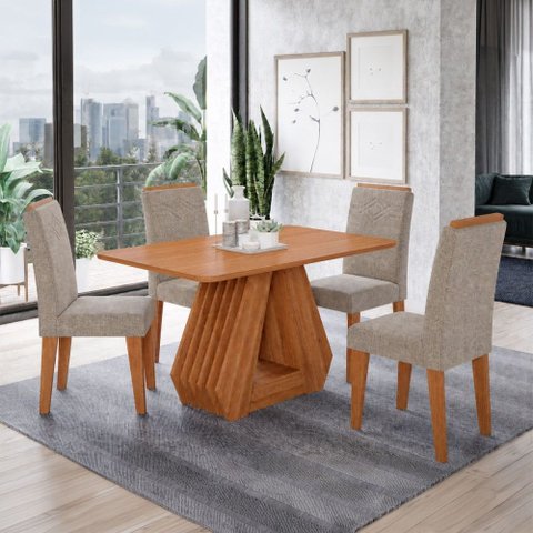 Sala de Jantar 4 Lugares 130 cm Aurora Cinamomo/Linho Bege - Panorama Móveis