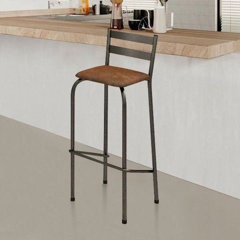 Banqueta para Balcão Cozinha Alta Bistrô Industrial Marrom Area Gourmet Bancada Bar