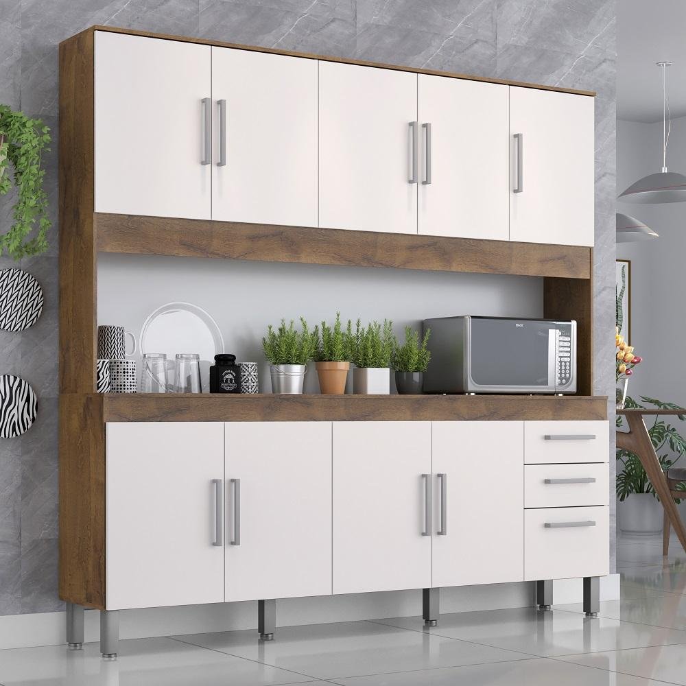 Cozinha Compacta Sagitario 1,94M 9 Portas 3 Gav Castanho/Off White