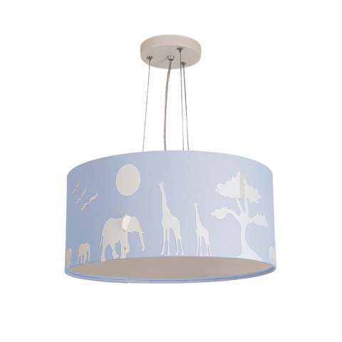 Lustre Pendente Safari Savana Cúpula Tecido 30x15cm 2 em 1: Azul