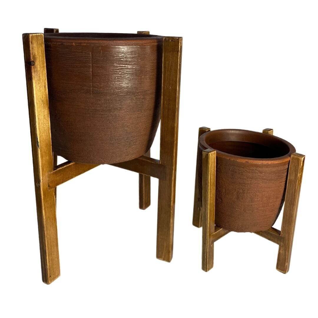 Conjunto de Vaso de Planta com Suporte de Madeira Decorativo - Marrom ...