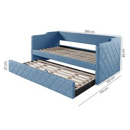 Sofá Cama Infantil em Madeira e Veludo Pavia Azul Dubai - Valorize - 3 Sofá Cama Infantil em Madeira e Veludo Pavia Azul Dubai - Valorize - 3