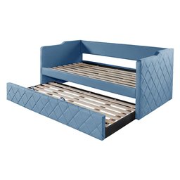 Sofá Cama Infantil em Madeira e Veludo Pavia Azul Dubai - Valorize - 2 Sofá Cama Infantil em Madeira e Veludo Pavia Azul Dubai - Valorize - 2