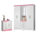 Ver imagem 1 de Jogo de Quarto Roupeiro e Comoda Munique Branco Rosa