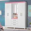 Ver imagem 2 de Jogo de Quarto Roupeiro e Comoda Munique Branco Rosa