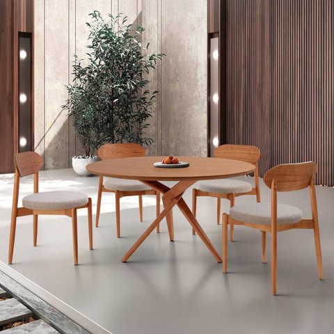 Conjunto Sala de Jantar Mesa 135cm Tampo Redondo Laminado e 4 Cadeiras Hope Marrom/Brisa/Imbuia