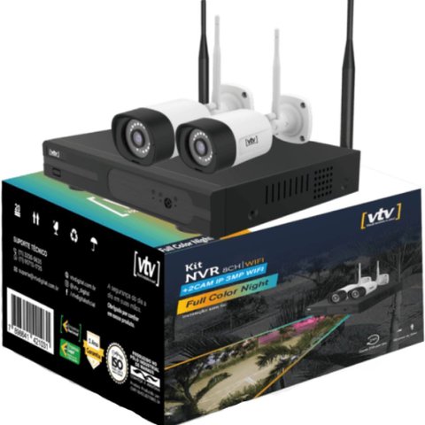 Kit Monitoramento Nvr 8 Canais + 2 Câmeras Ip 3mp 20 Metros + Armazenamento de 500 Gigas Wi-fi - Vtv