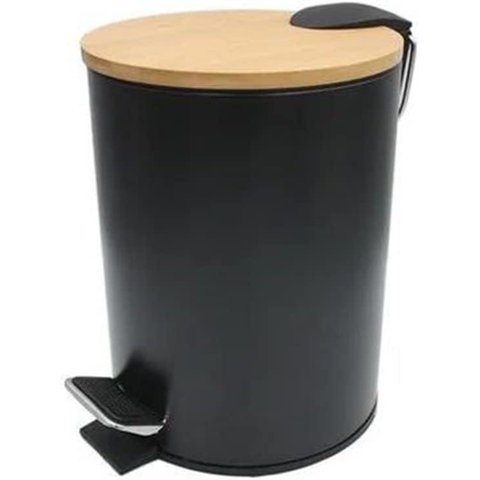 Lixeira Pedal Inox Bambu Preto 3 Litros