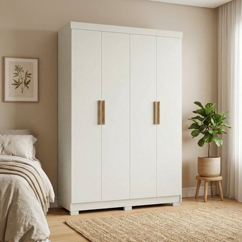 Guarda-Roupa Solteiro Ravena 4 Portas 2 Gavetas 100% MDF Off White/Nevaska