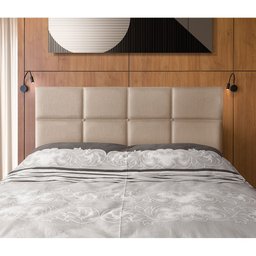 Cabeceira Painel Cama Box Casal 1,40m Estofada Belize Linho Bege - 1