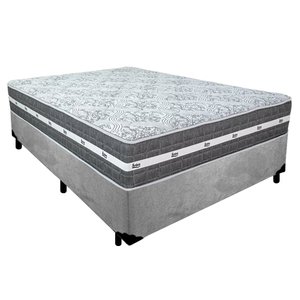 Cama Box Casal Suede + Colchão Anjos Black Graphite Molas Ensacadas 138x188x64cm Cor:cinza
