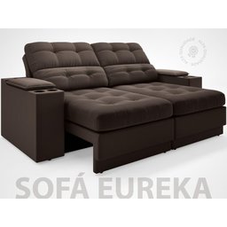 Sofá com Porta Copos e Carregador USB Eureka 1,70m Assento Retrátil e Reclinável Velosuede - 2