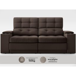 Sofá com Porta Copos e Carregador USB Eureka 1,70m Assento Retrátil e Reclinável Velosuede - 4
