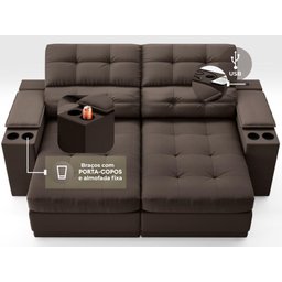 Sofá com Porta Copos e Carregador USB Eureka 1,70m Assento Retrátil e Reclinável Velosuede - 5
