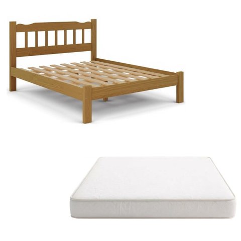 Cama Queen Madeira Maciça Reforçada com Colchão