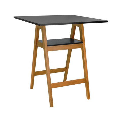 Mesa Bistrô Miami Madeira Maciça e Tampo Quadrado - Amêndoa - Tampo 80x80 Laqueado Preto