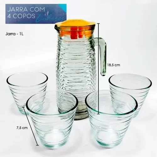 Conjunto Jarra 800ml com 4 Copos em Vidro Praticidade - 7