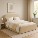 Ver imagem 1 de Cama Estofada Casal Estilo Clean com Cabeceira Acolchoada Linho Ocre