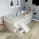 Ver imagem 1 de Bicama Solteiro MDF BP com Escadinha/Escorrega 03 Grades e Cabeceira Megamobilia