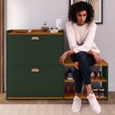 Ver imagem 2 de Sapateira Hall Entrada 2 Gaveta Basculante Puxador Concha Banco Prateleira Porta Sapatos Sala Quarto