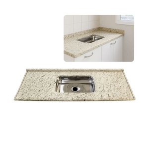 Pia de Cozinha Granito Marfim Arabesco 100cm Cuba Inox Rasa: Marfim Arabesco