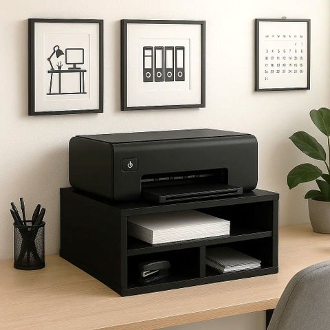 Suporte para Impressora Prateleira com Divisórias para Mesa:preto