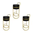 Ver imagem 1 de Kit 3 Banquetas Alta Redonda Base Dourada Veludo - Preto