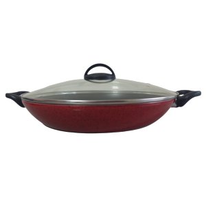 Wok Gourmet 30cm Vermelha - 5 Camadas Antiaderente Tampa De Vidro - Ficone Reis
