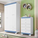 Ver imagem 7 de Guarda Roupa Infantil Bebê 4 Portas e Cômoda 5 Gavetas Quarto Completo Branco Flex