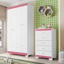 Ver mais imagens de Guarda Roupa Infantil Bebê 4 Portas e Cômoda 5 Gavetas Quarto Completo Branco Flex