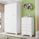Ver imagem 1 de Guarda Roupa Infantil Bebê 4 Portas e Cômoda 5 Gavetas Quarto Completo Branco Flex