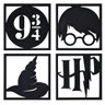 Kit 4 Quadros Decorativos Harry Potter Mdf 20x20 Preto - 1