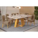 Ver imagem 1 de Conjunto: Mesa de Cozinha Celeste C/ Tampo Madeirado C/ Vidro Curvo 160x90cm e 6 Cadeiras Jade Cedro