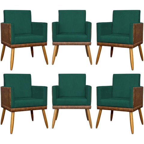 Kit 6 Poltronas Decorativas para Escritório Lis Corino e Pé 30cm - Verde Suede Corino