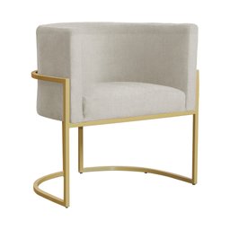 Poltrona Luana Suede Bege Base Metálica Dourada - Vallisa Decor - 1