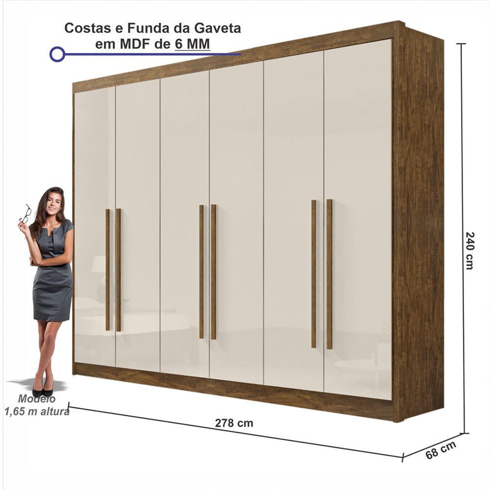 Guarda Roupa Casal Zeus 6 Portas 7 Gavetas em MDF Dobradiça Slow Móveis D Doro - 3