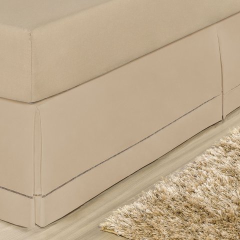 Saia para Cama Box Casal Ponto Palito Percal Algodão:Caqui