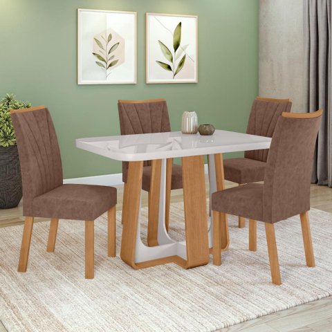 Conjunto Sala de Jantar Mesa Easy Pop 120x80cm Tampo Mdf 40mm com 4 Cadeiras Confort Couro Morano